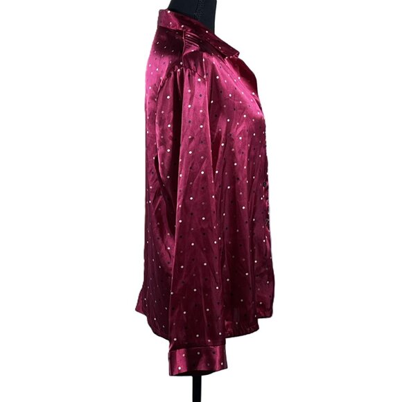 Gilligan & O'Malley Women's, Small, Red Polk-a-Dot, Long Sleeve Silky Shirt - Picture 4 of 5